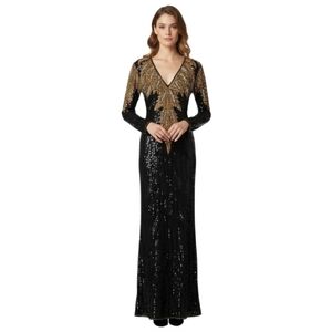 Vintage Silk Sequins Originals Black & Gold Gown Size S - Some Sequeins Missing
